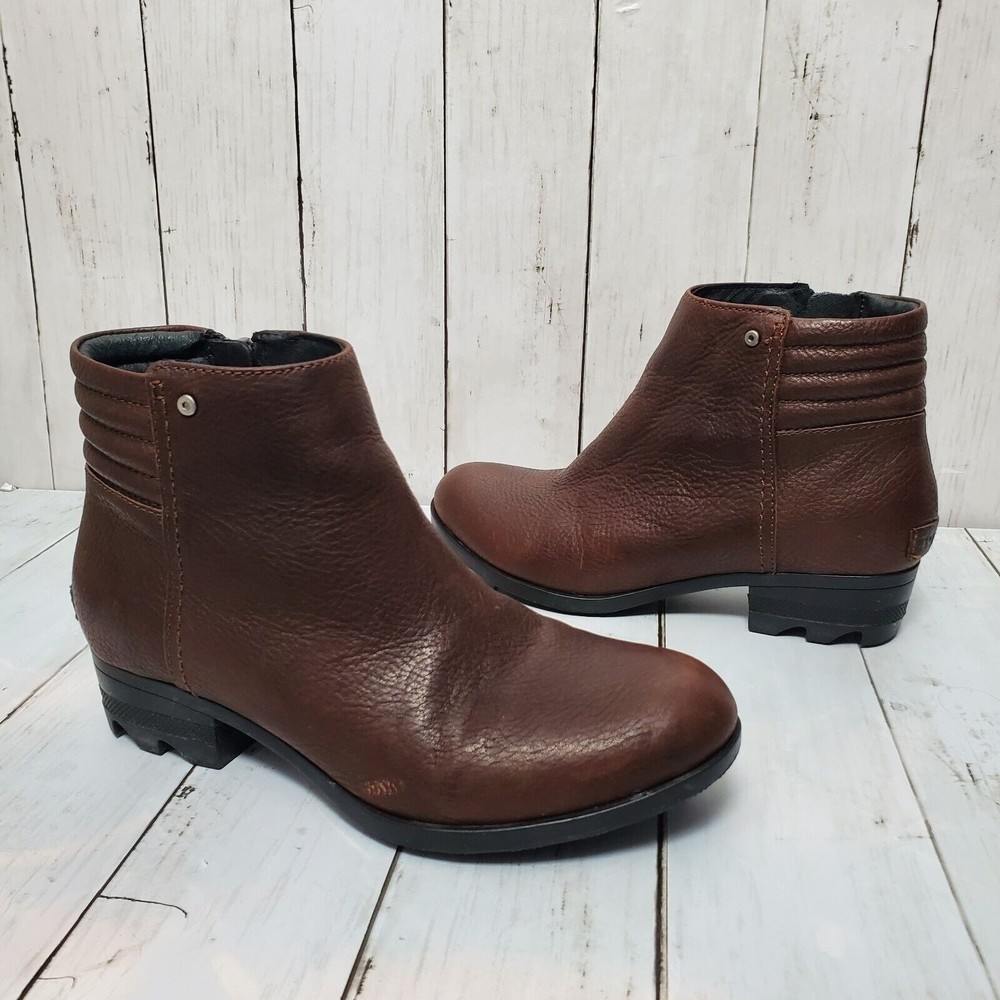 Sorel Danica Ankle Booties Women's Size 8.5 Brown Leather Side Zip NL2548-256